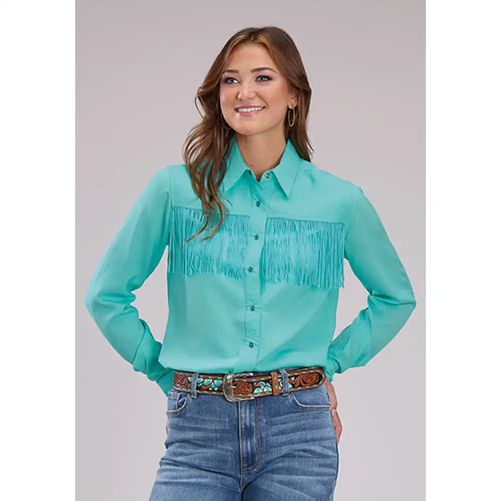 roper women's long sleeve shirt turquoise