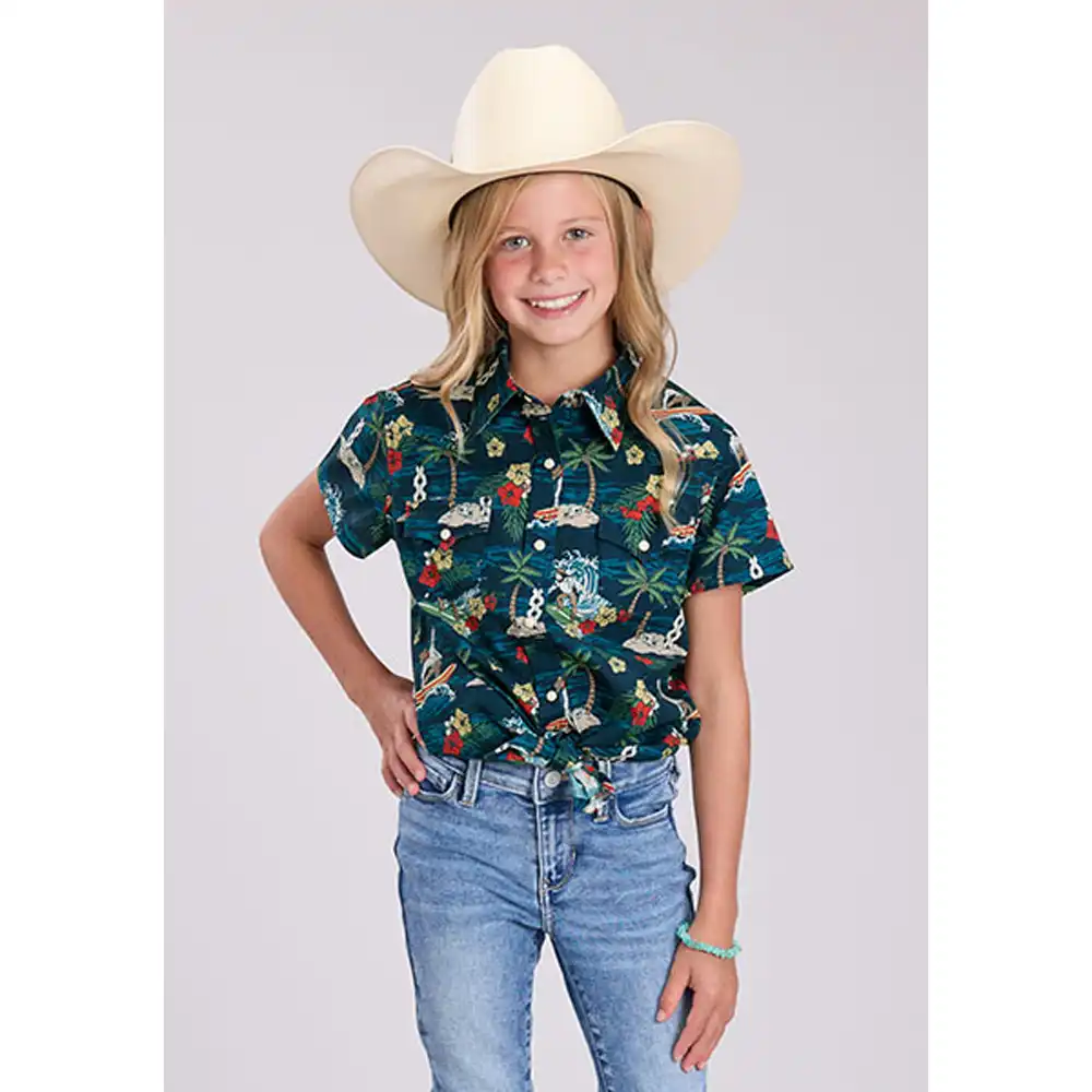roper girl's short sleeve shirt surf cowboy
