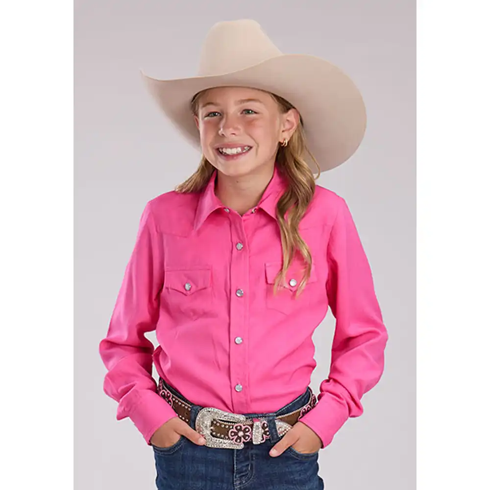 roper girl's long sleeve shirt pink