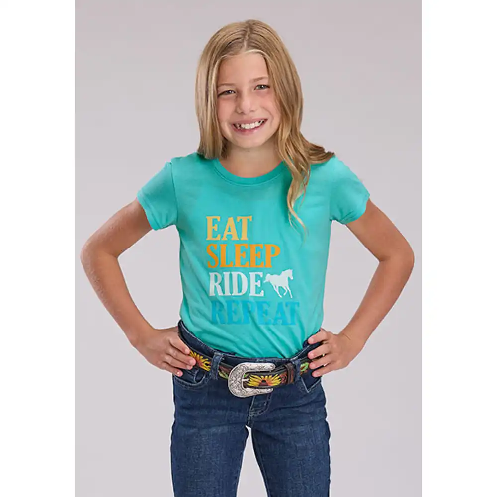 roper girl's graphic tee shirt turquoise