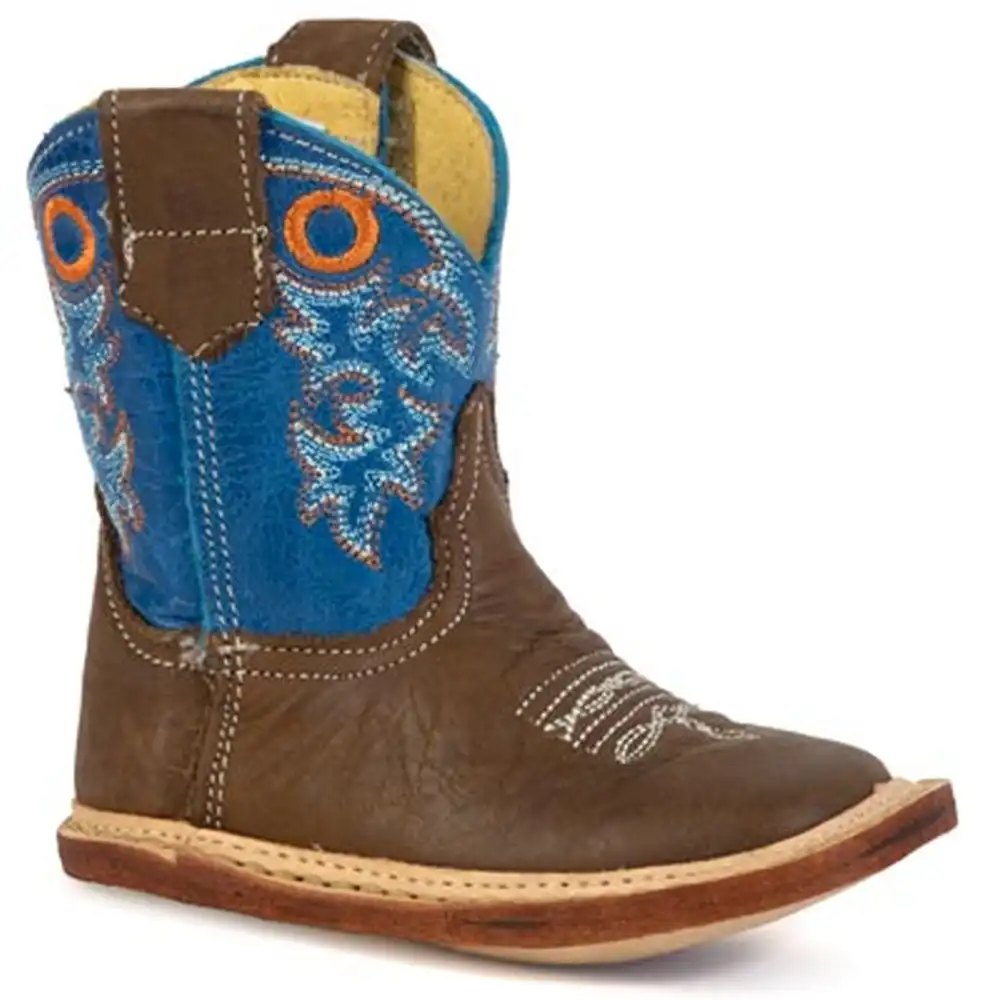 karman infant western boot in brown and blue