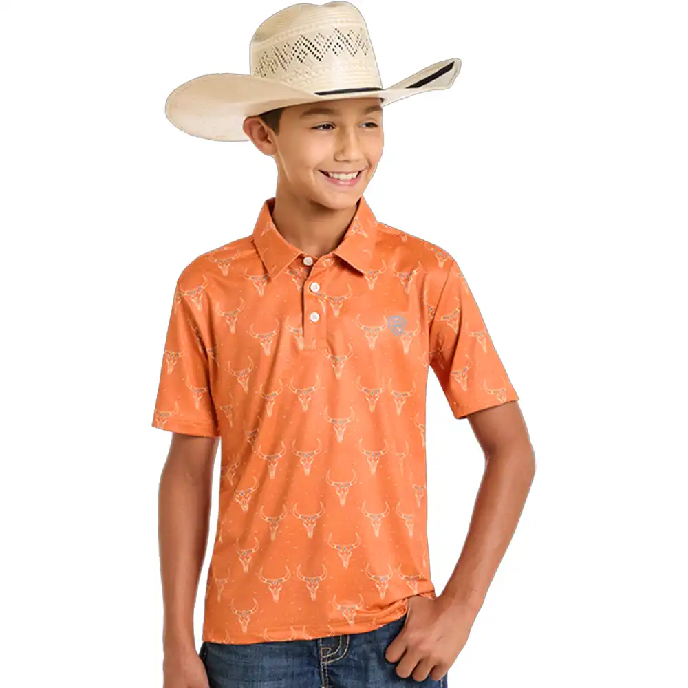 rock & roll denim boy's polo orange