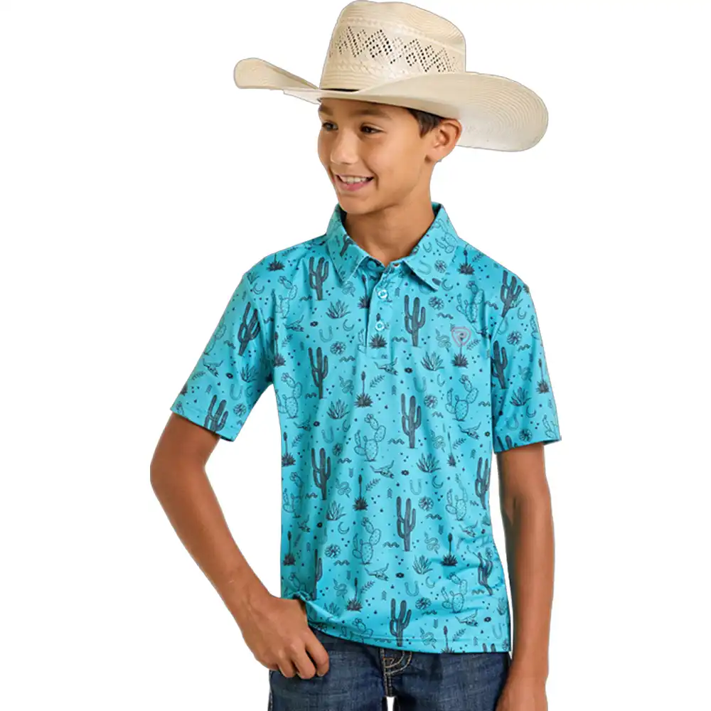 rock & roll denim boy's polo turquoise