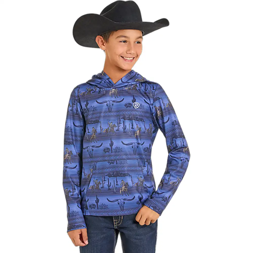 rock n roll denim boy's performance hoodie blue
