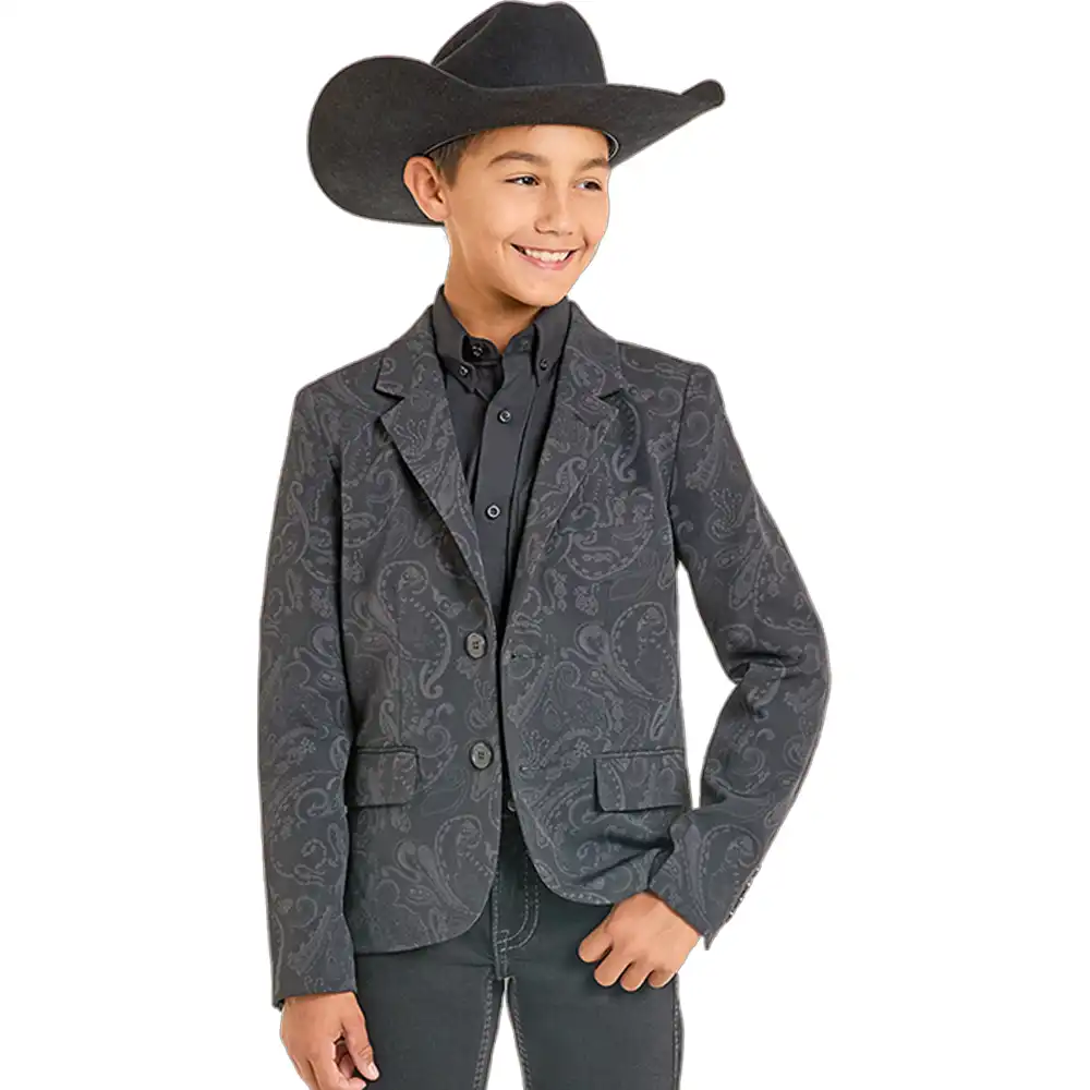 rock & roll denim boy's sportscoat in black paisley