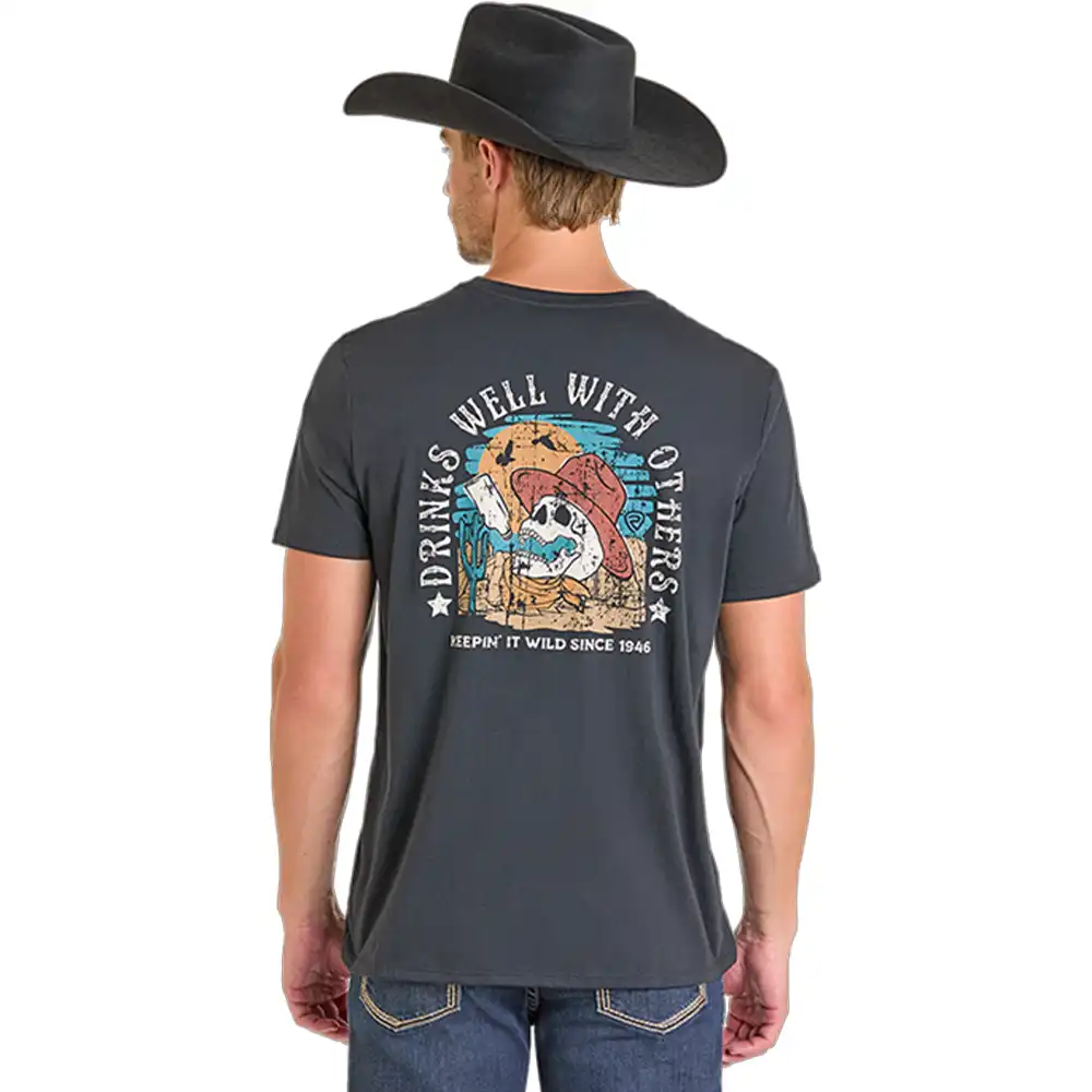 rock & roll denim men's graphic tee shirt with skull design