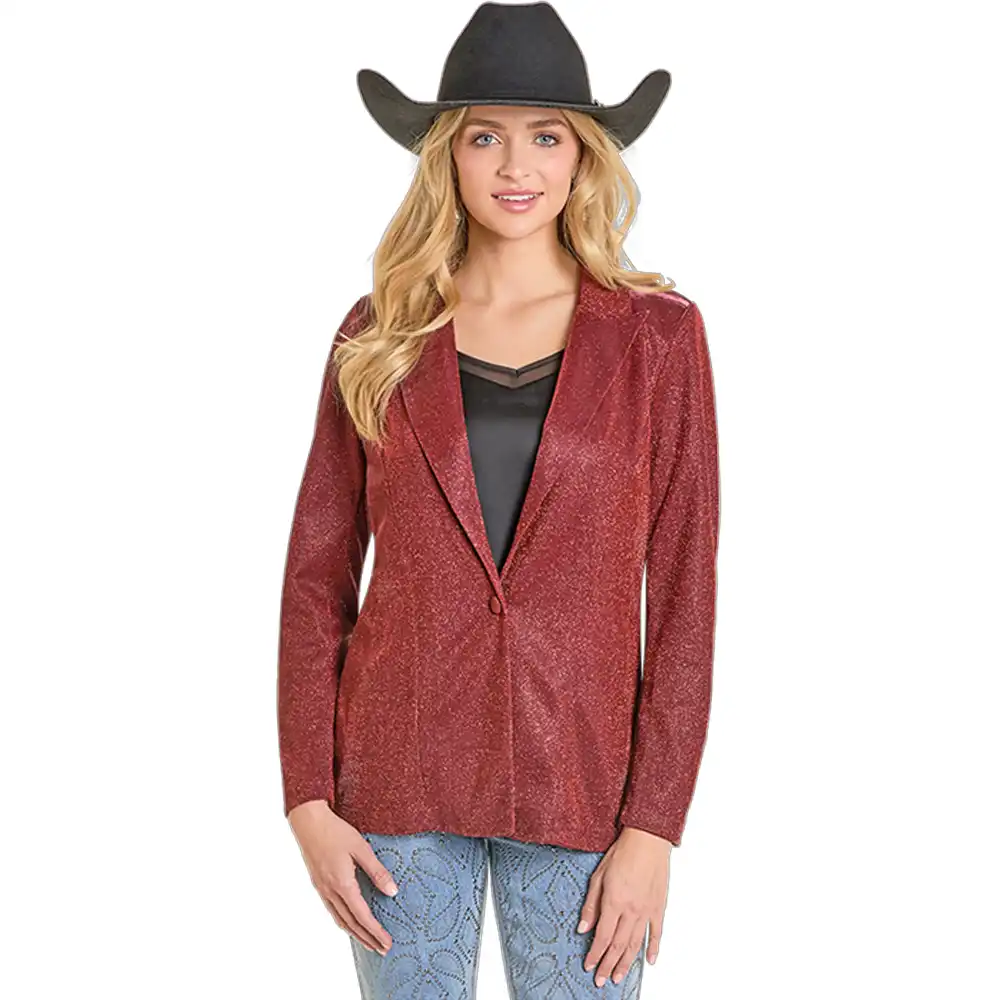rock n roll denim women's red blazer