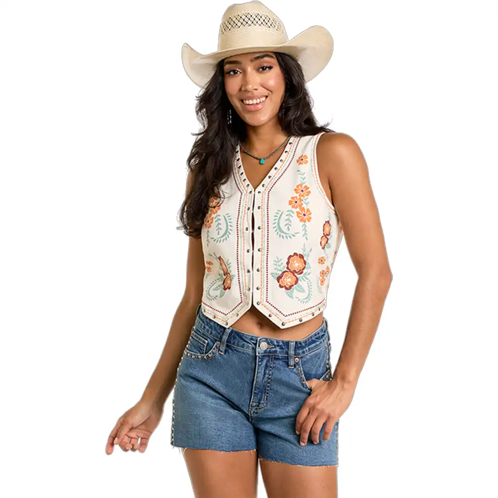 rock & roll denim women's vest floral print