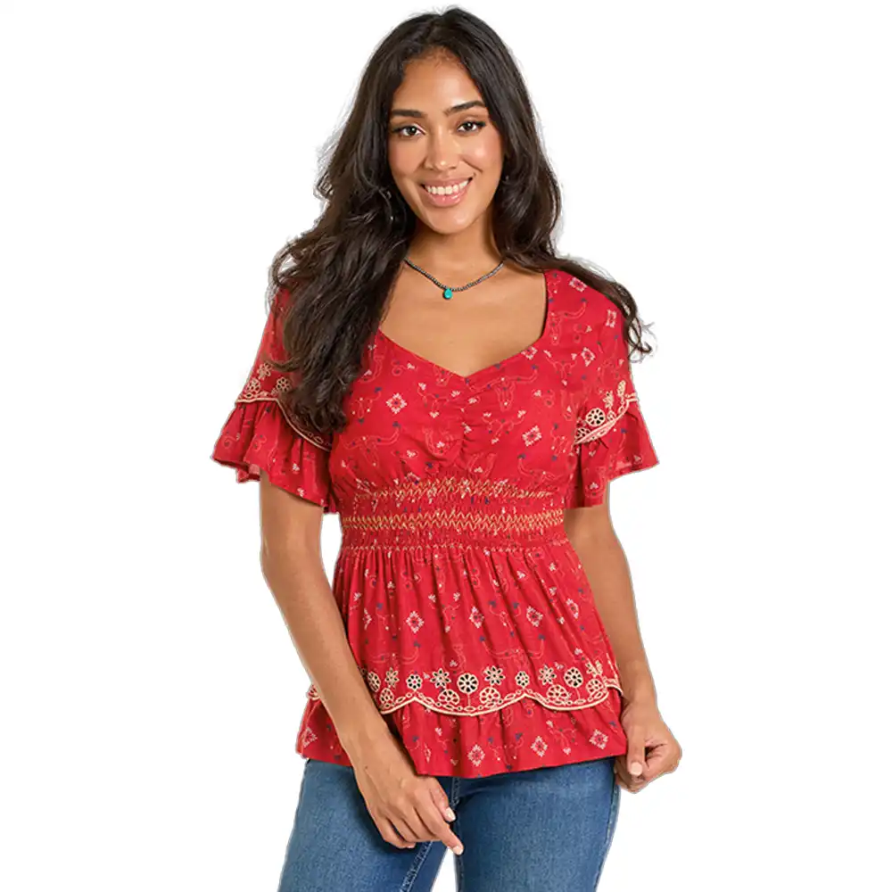 panhandle slim women's smocked top red