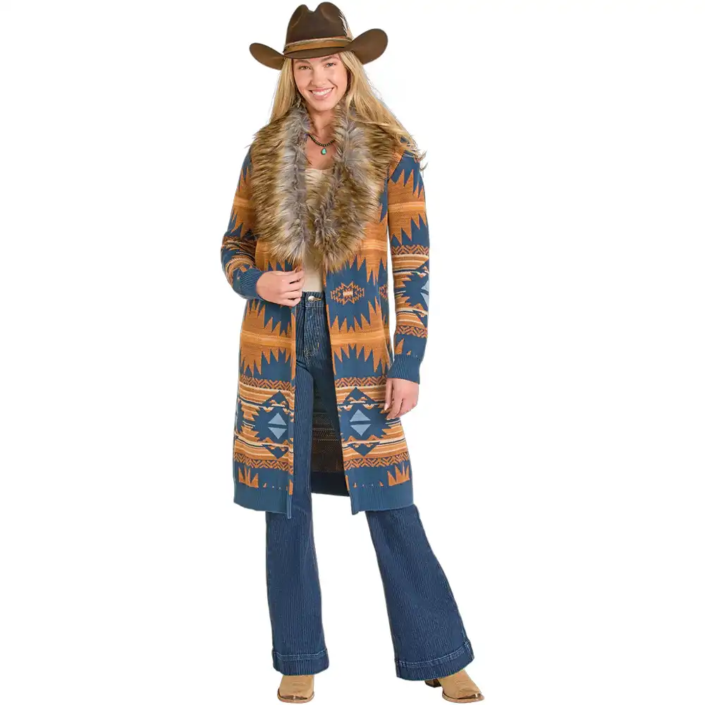 aztec fur collar cardigan