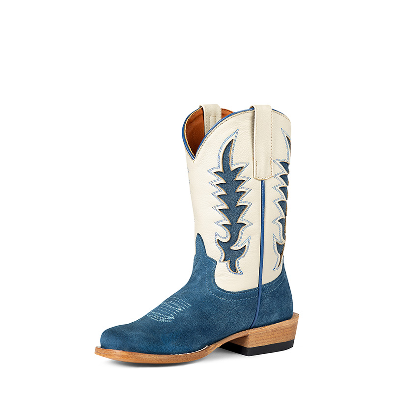 macie bean kid's leather sole boots blue and cream
