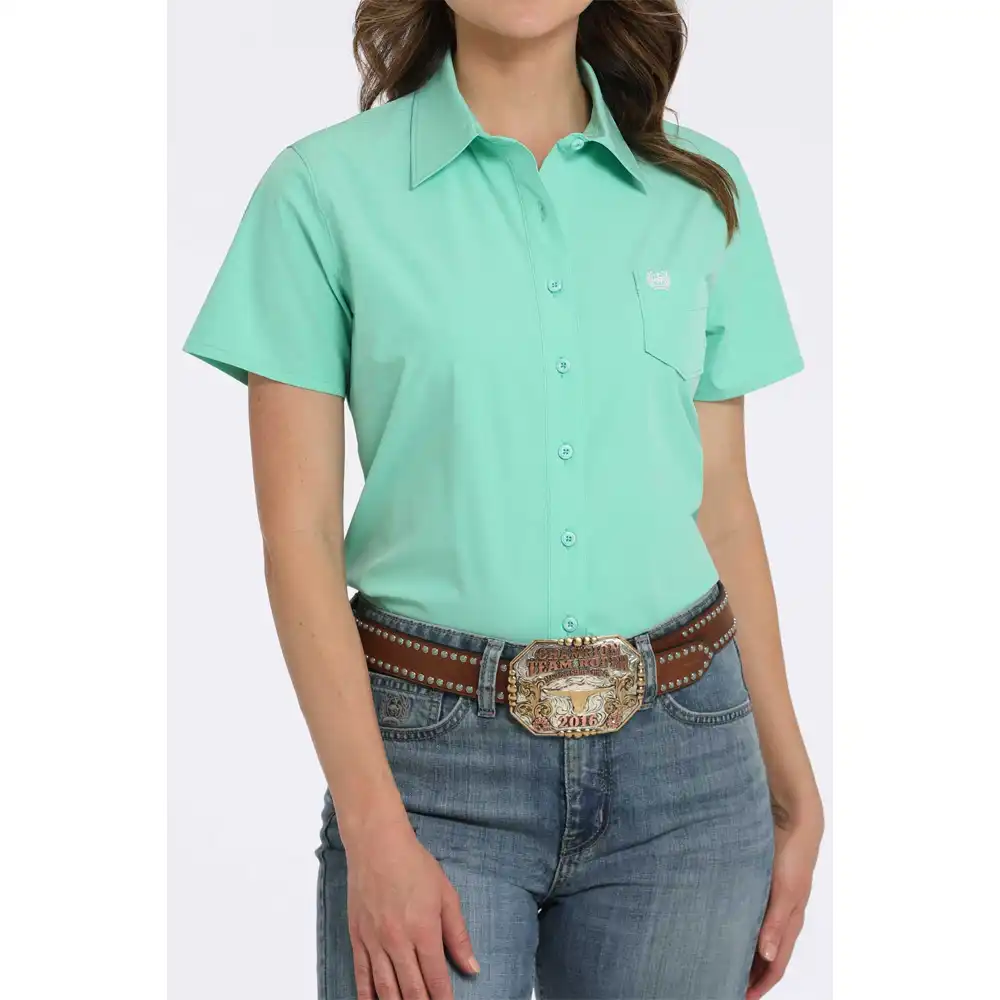 cinch women's short sleeve shirt turquoise