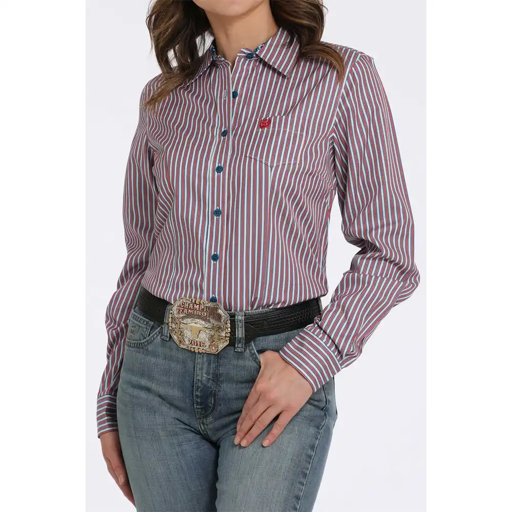 cinch women's long sleeve shirt red white and blue