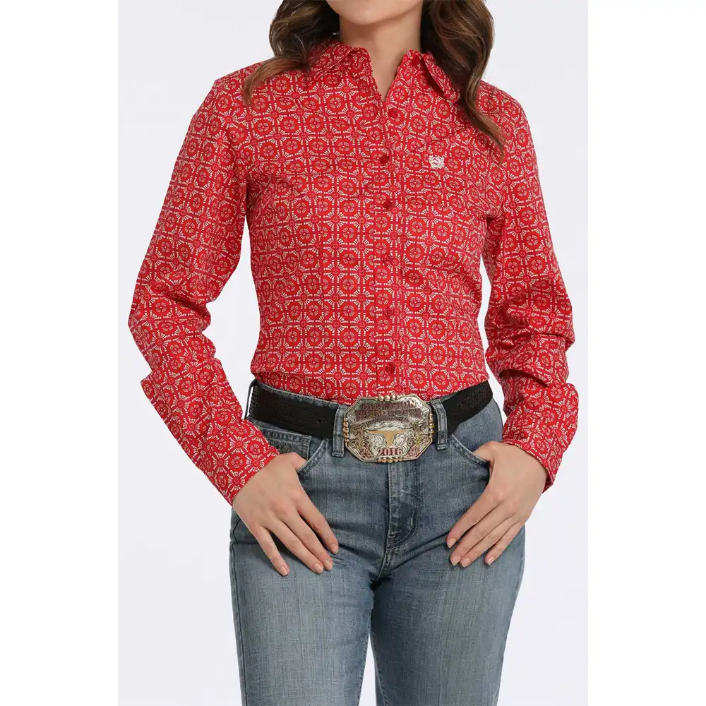 cinch women's long sleeve shirt red