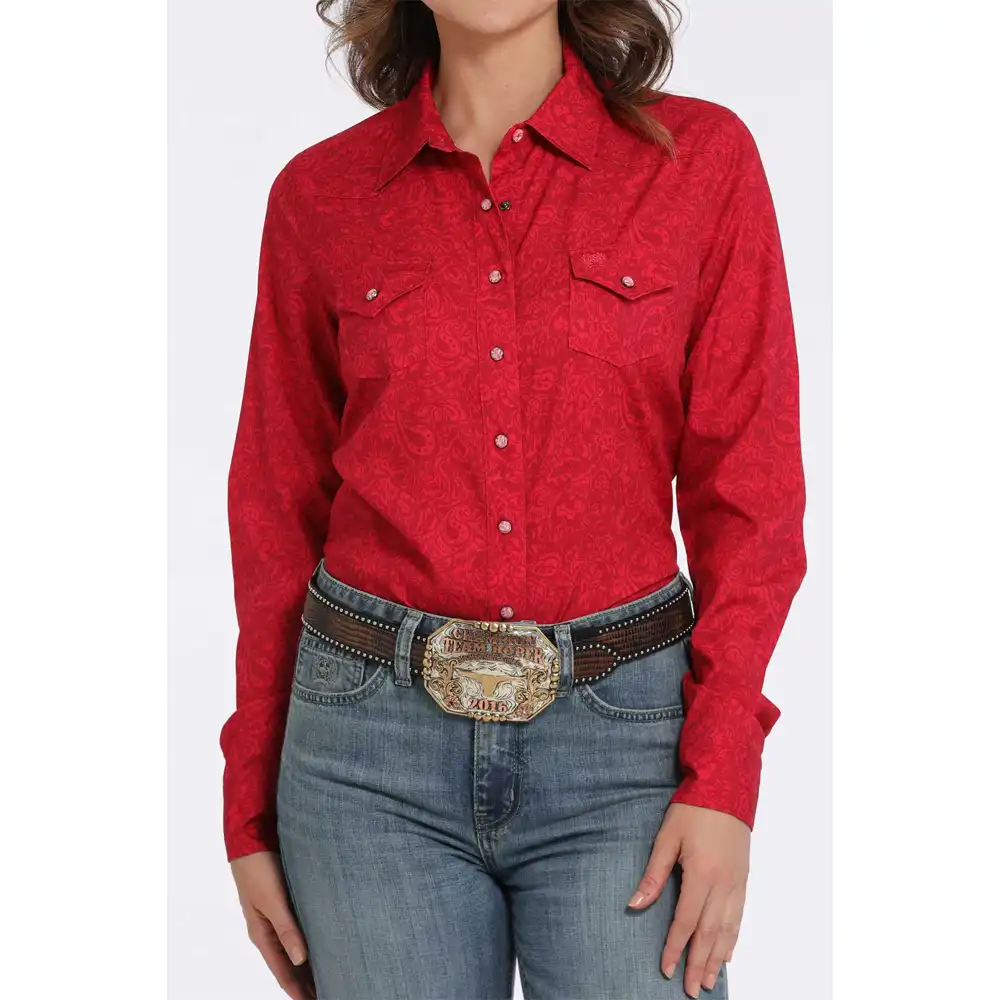 cinch women's long sleeve shirt arenaflex red