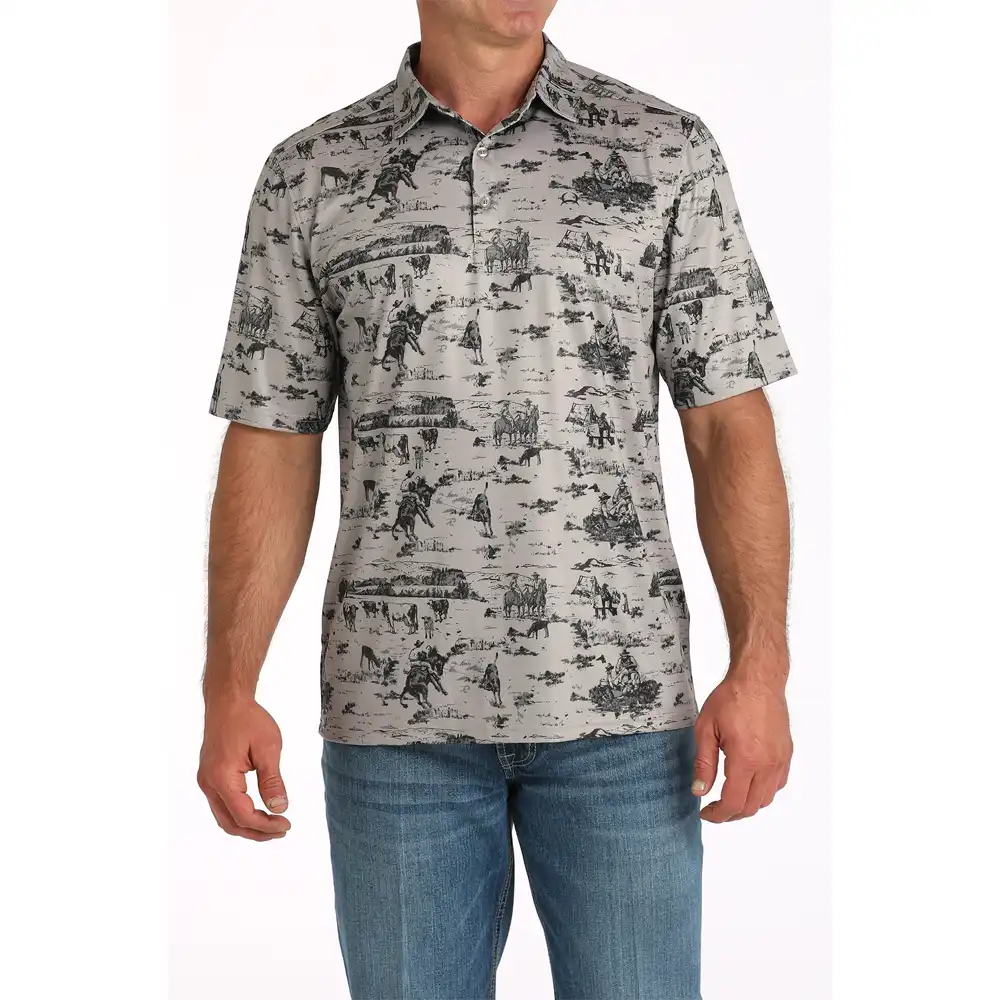 cinch men's polo grey scenery
