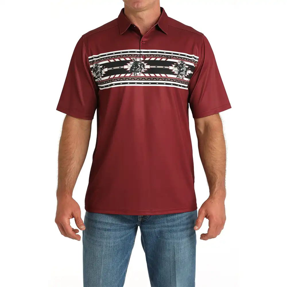 cinch men's polo burgundy with border