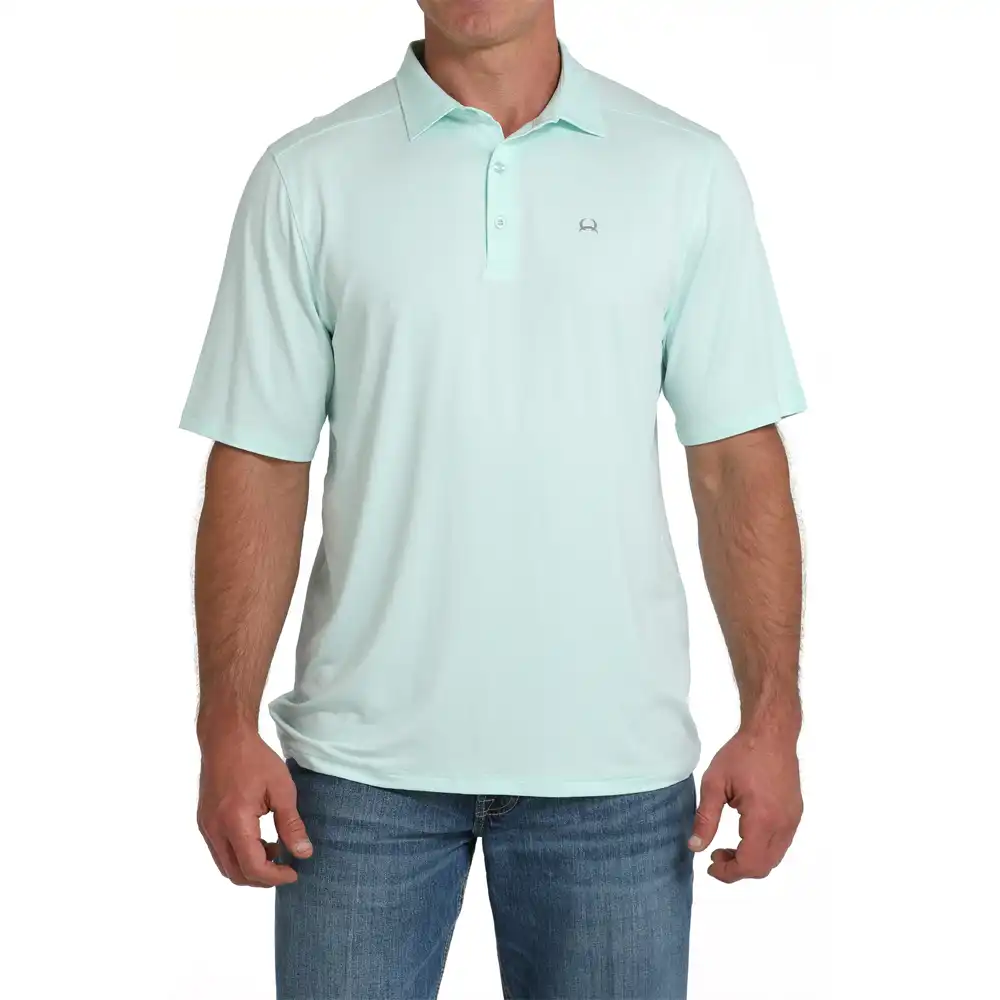 cinch men's short sleeve polo light blue