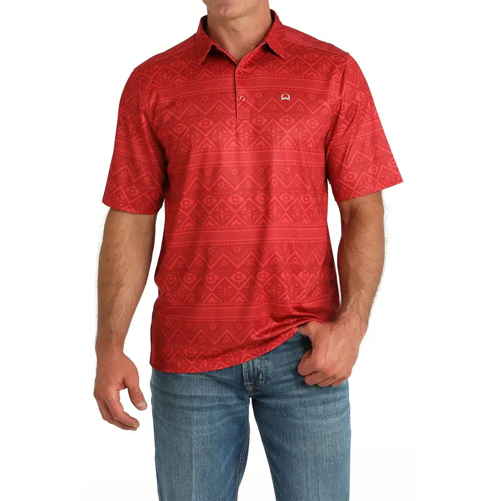cinch men's polo aztec red
