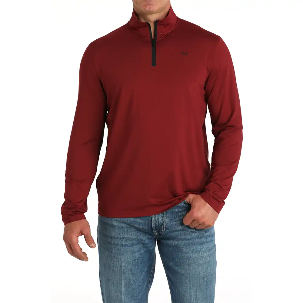 cinch men's 1/4 zip pullover burgundy