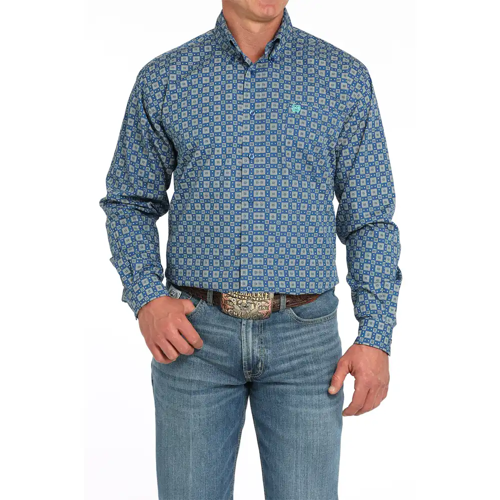 cinch men's long sleeve shirt blue