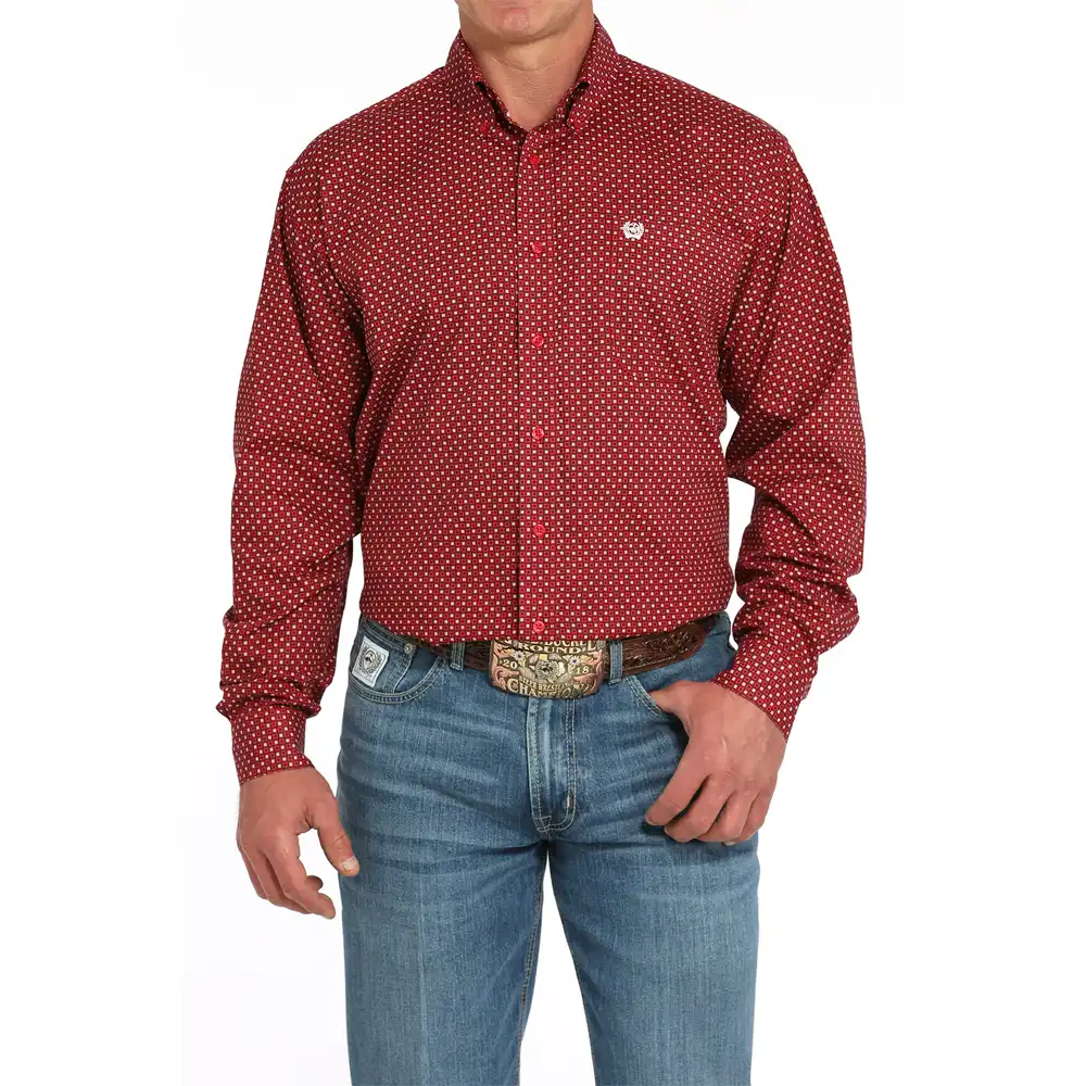 cinch men's long sleeve shirt red