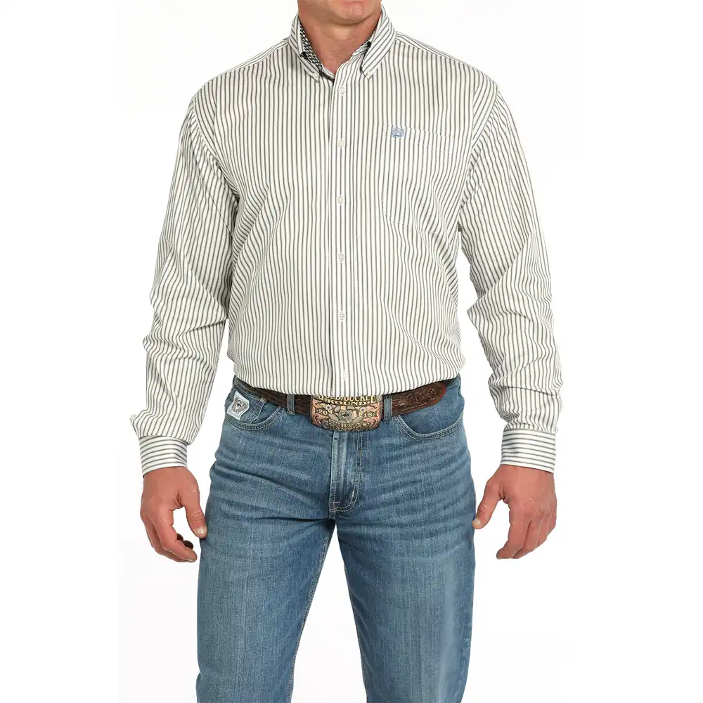 cinch men's long sleeve shirt white and blue