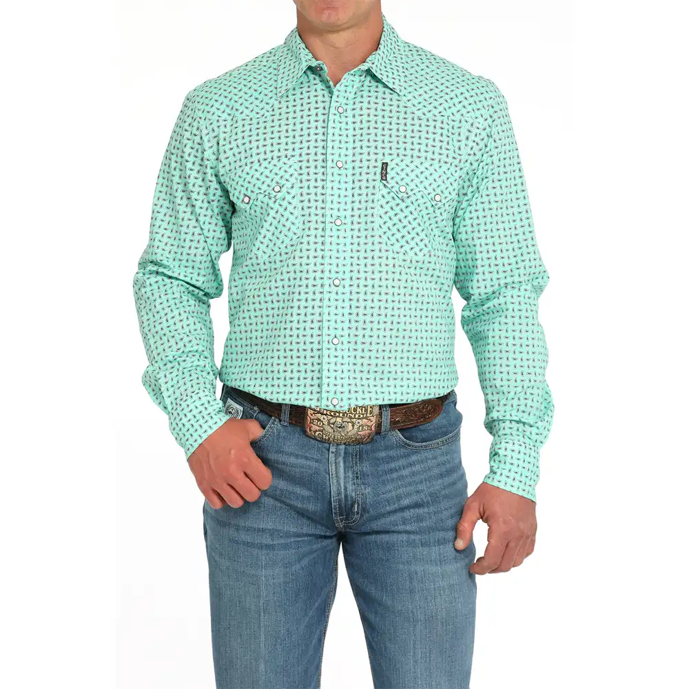 cinch men's long sleeve shirt turquoise
