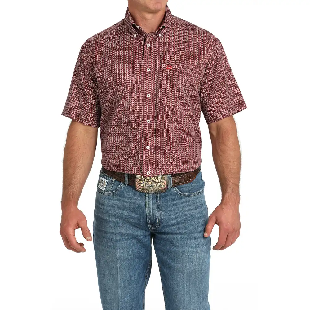 cinch men's short sleeve shirt burgundy