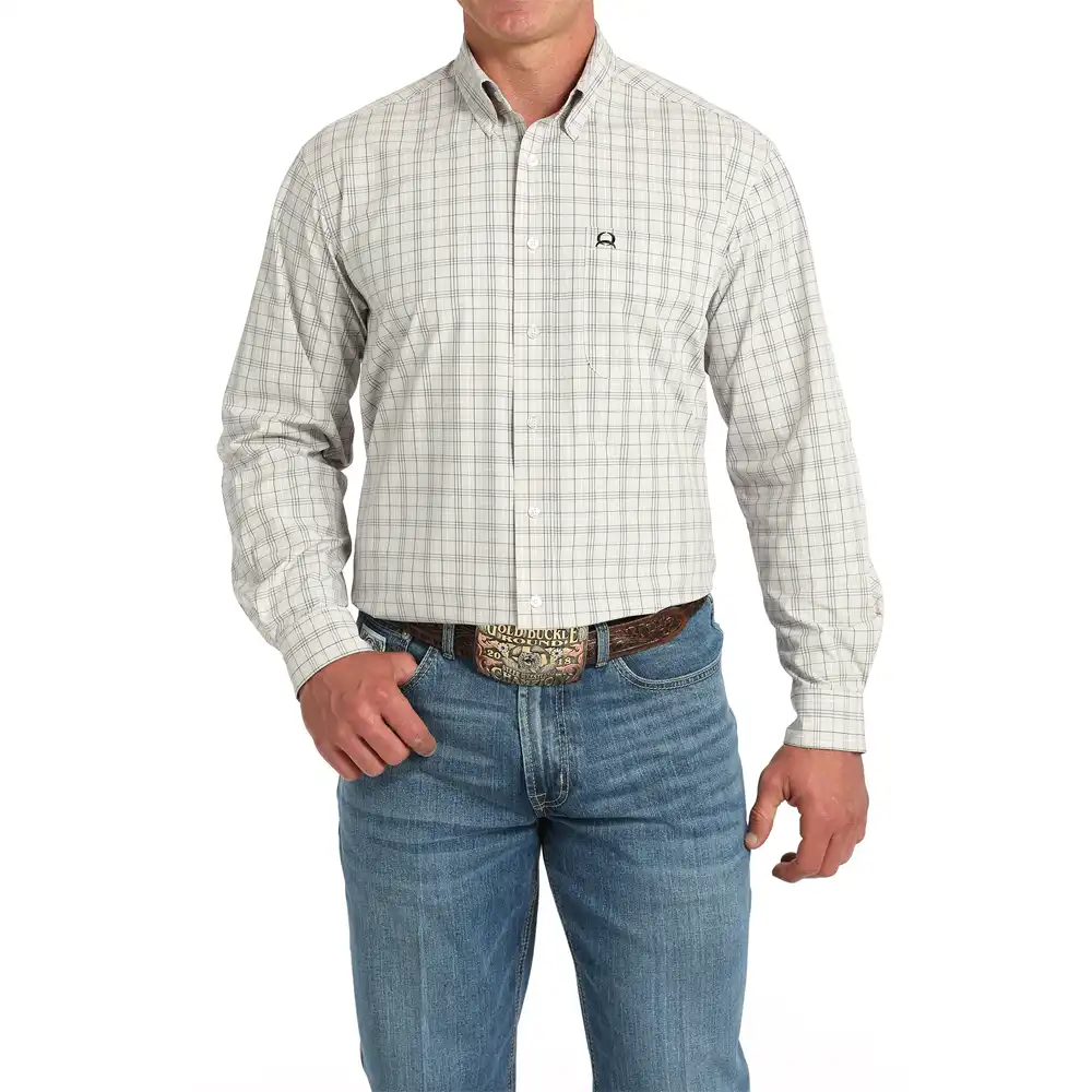 cinch men's long sleeve shirt white plaid