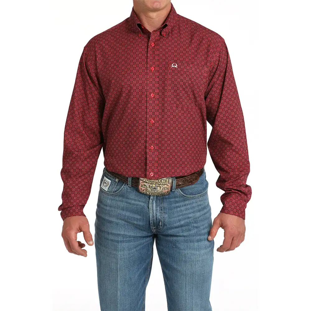 cinch men's long sleeve shirt red