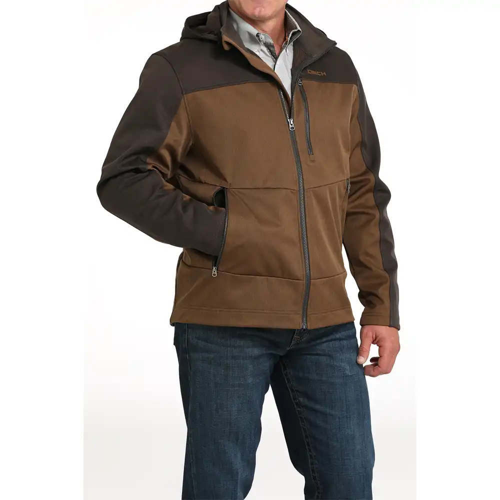 cinch men's hooded jacket color block brown
