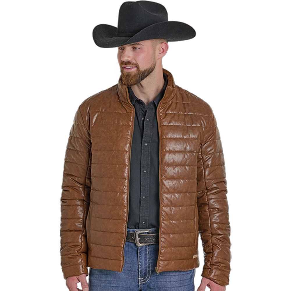 powder river men's faux leather puffer coat