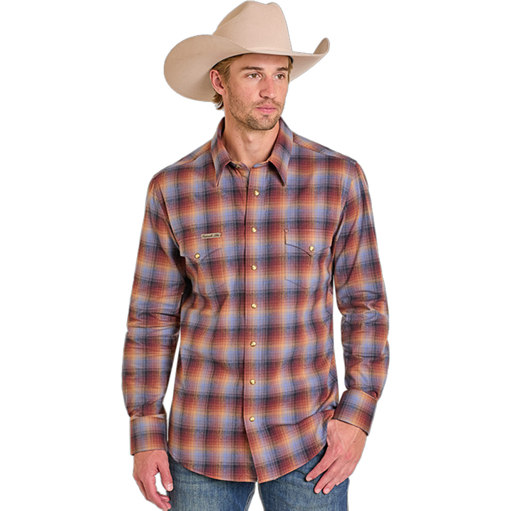 powder river men's long sleeve shirt brown plaid