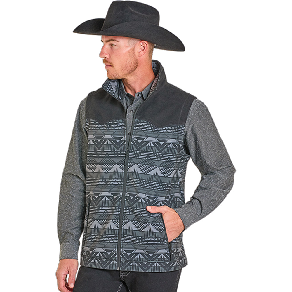 powder river men's softshell vest black aztec