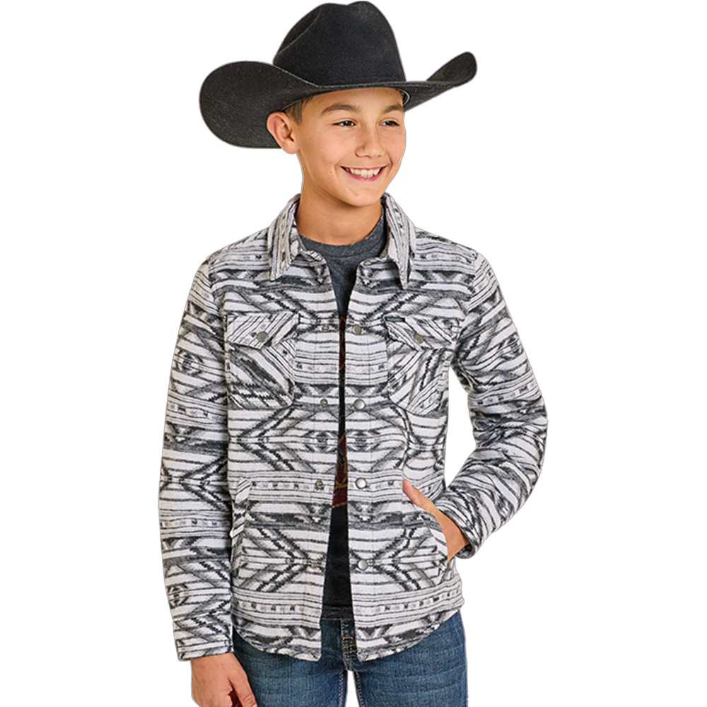 rock & roll boy's jacquard shirt jacket aztec grey