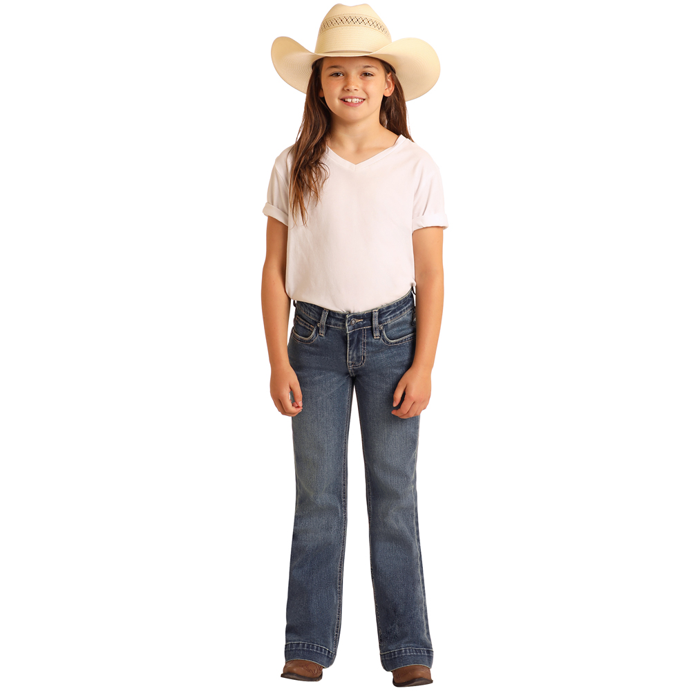 rock&roll denim girl's embroidered trouser jeans