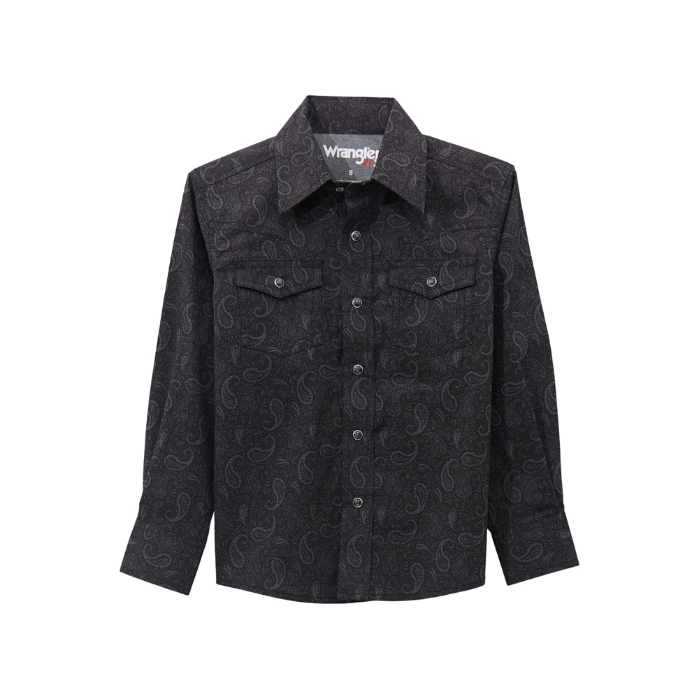 wrangler boy's long sleeve shirt black