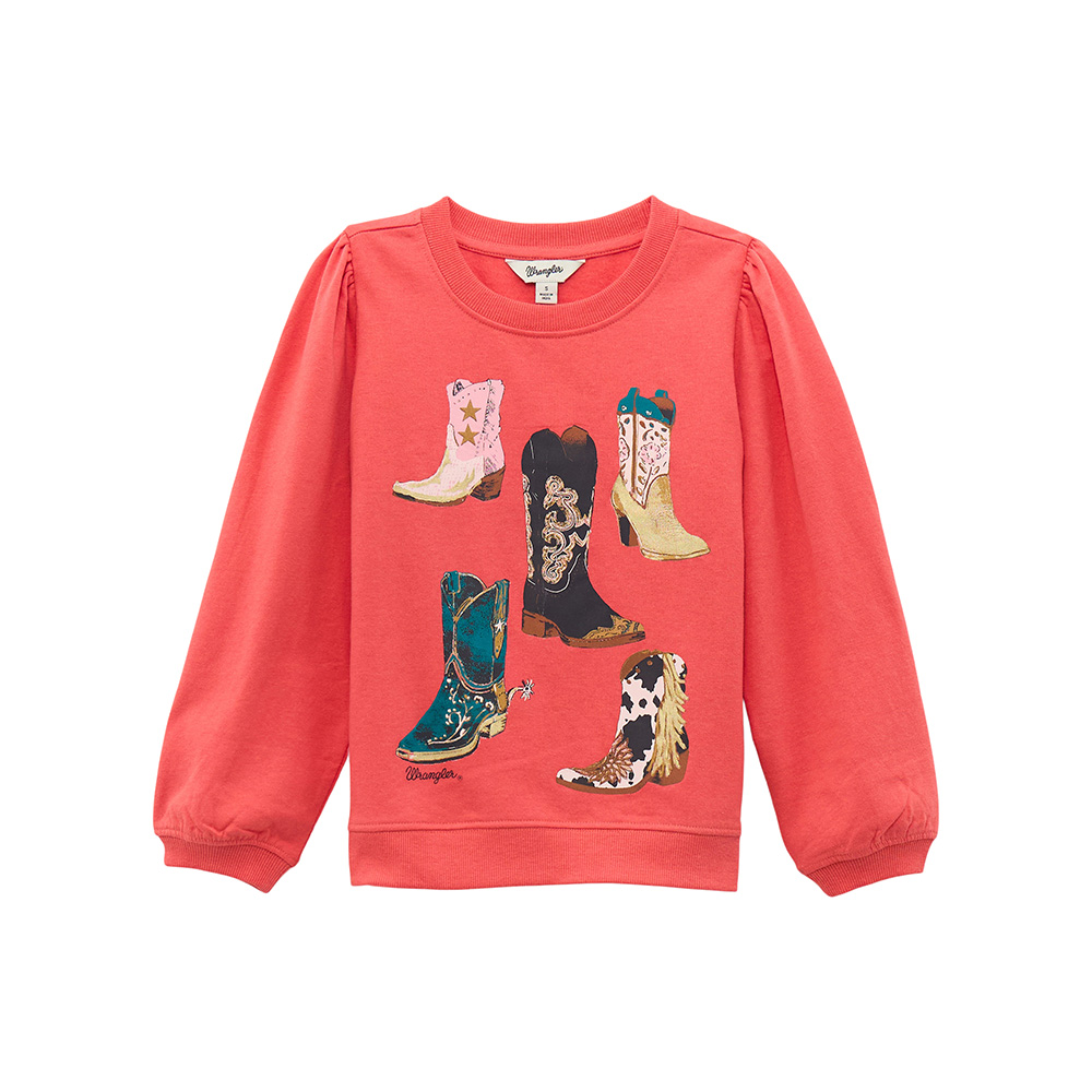 wrangler girl's sweatshirt pink with boot graphic
