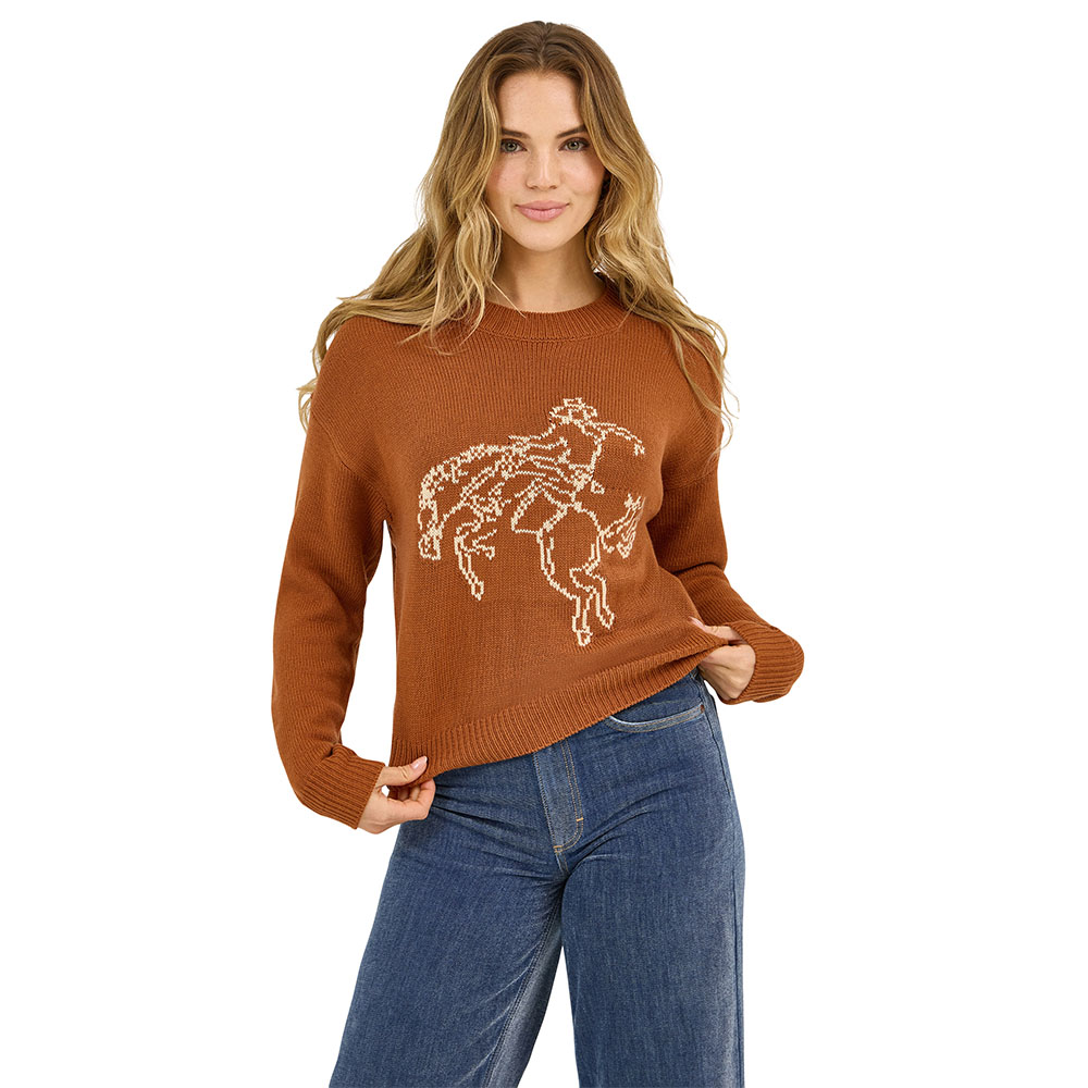 wrangler women's crew sweater rust