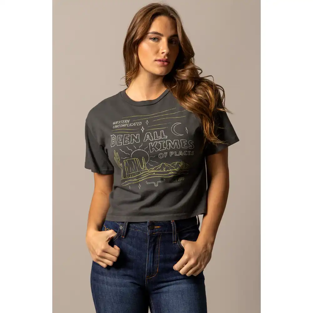 kime's ranch "places" women's cropped tee shirt pepper