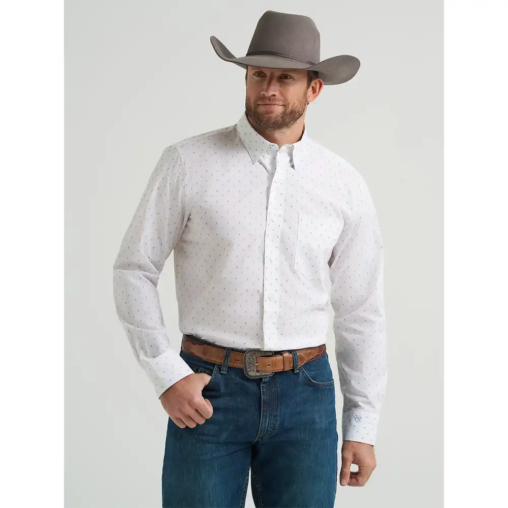wrangler men's long sleeve shirt white