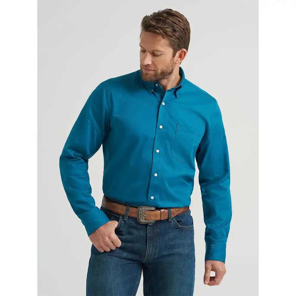 wrangler men's long sleeve shirt blue