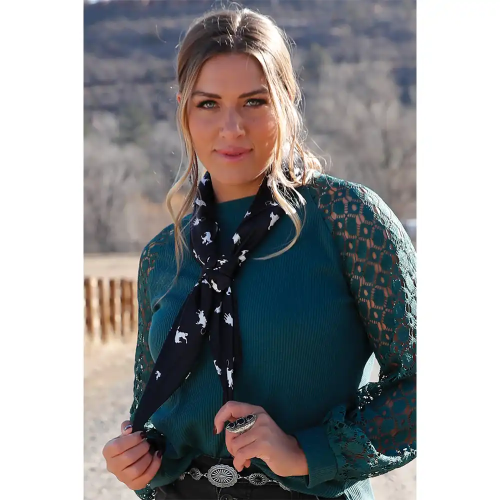 cruel denim women's satin rag black with horse print