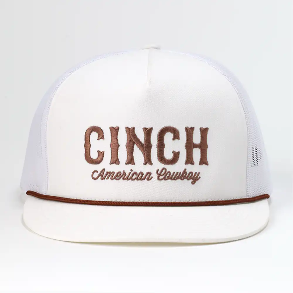 cinch cap in white with cinch logo