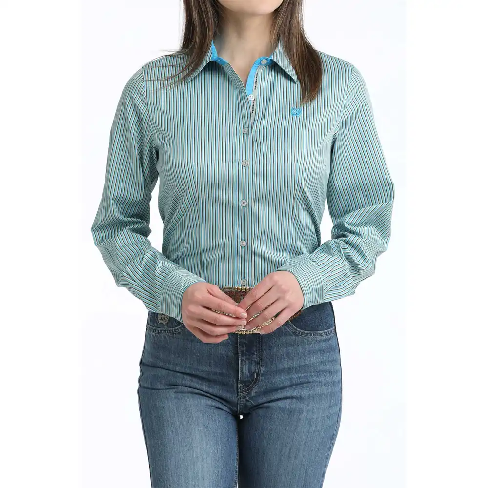 Long Sleeve Women's Western Shirt - Blue Stripe