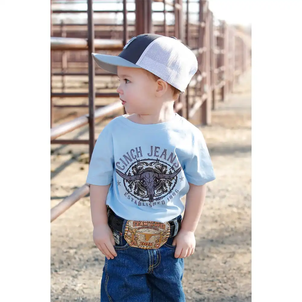 cinch toddler boy's graphic tee shirt in light blue