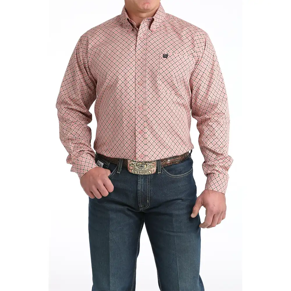 cinch long sleeve men's western shirt in pink