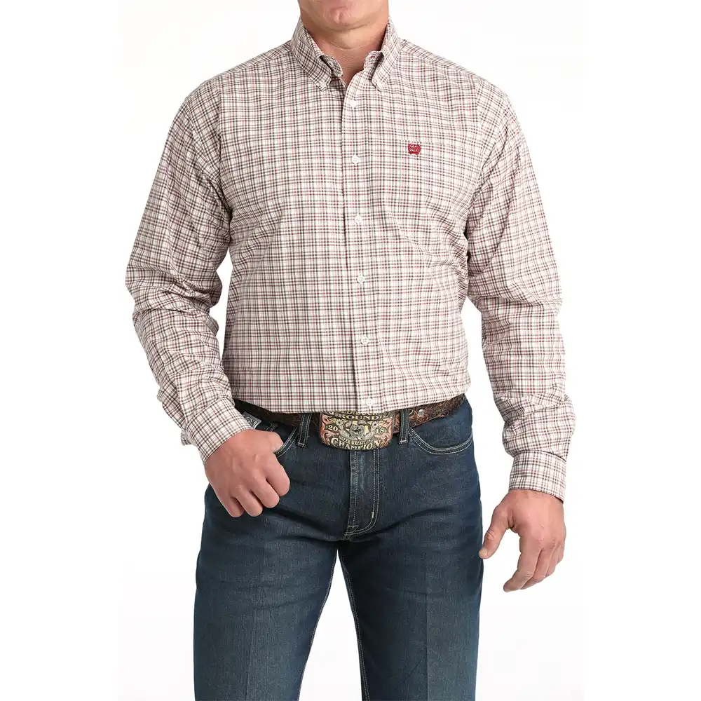 cinch long sleeve men's western shirt in white plaid