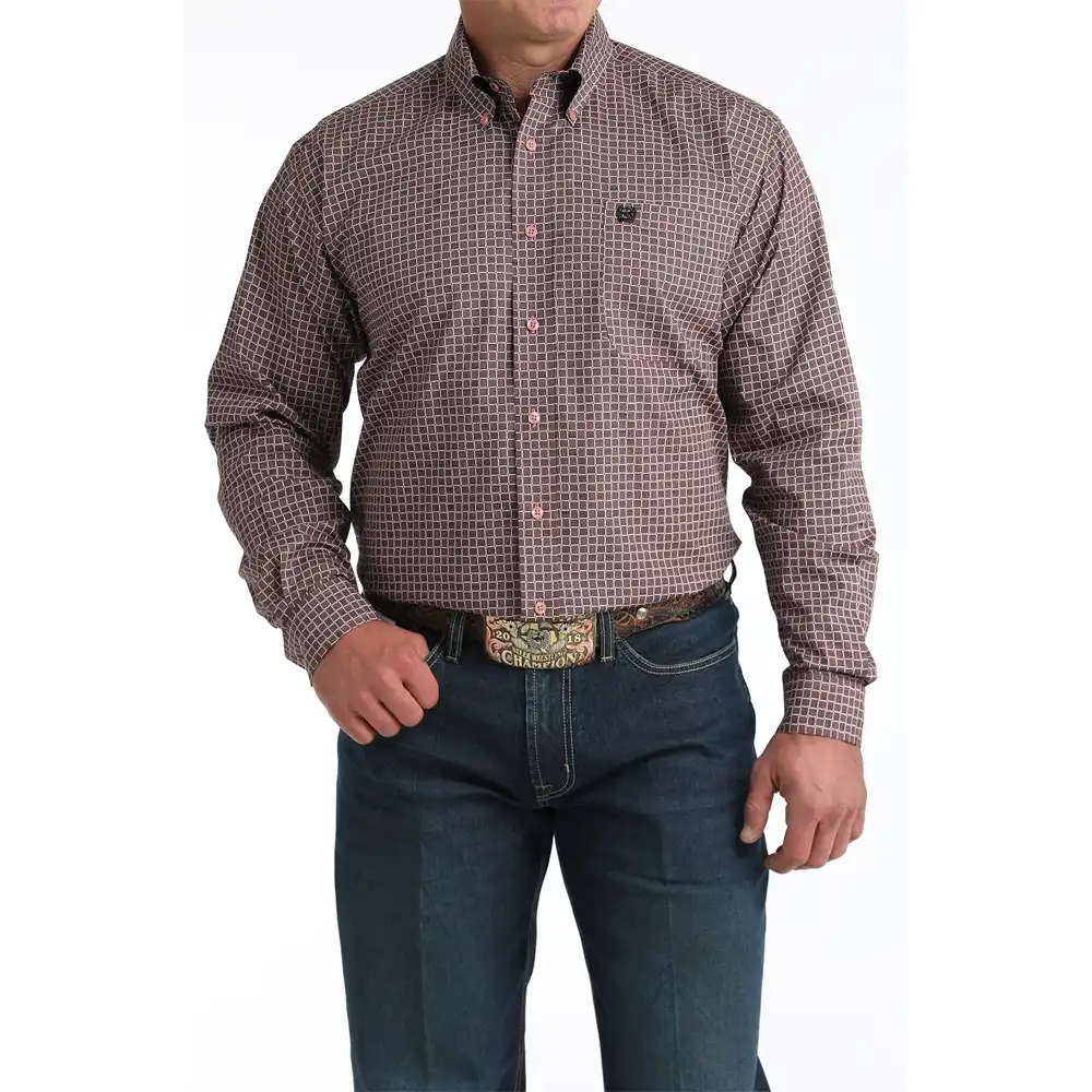 cinch long sleeve men's western shirt pink check